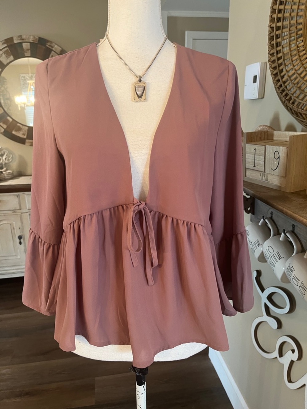 Tobi Mauve Tie-Front Peasant Blouse